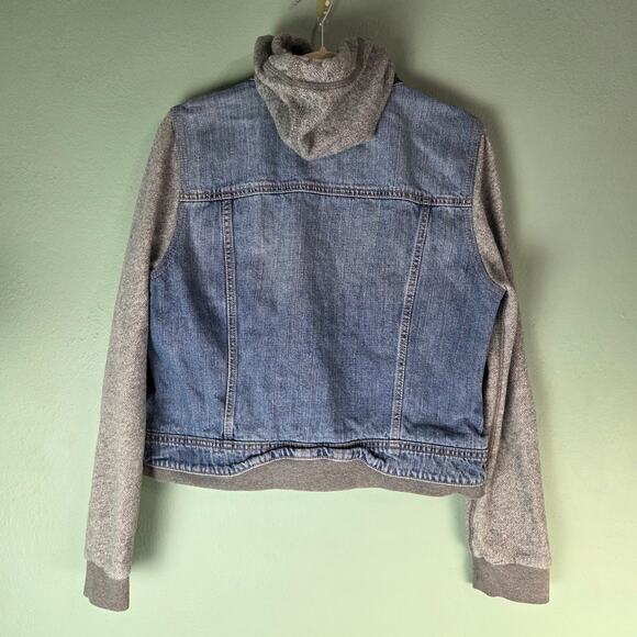 American Eagle Jacket Womens XL Denim Hooded Cropped Trucker Casual Retro - Picture 2 of 7